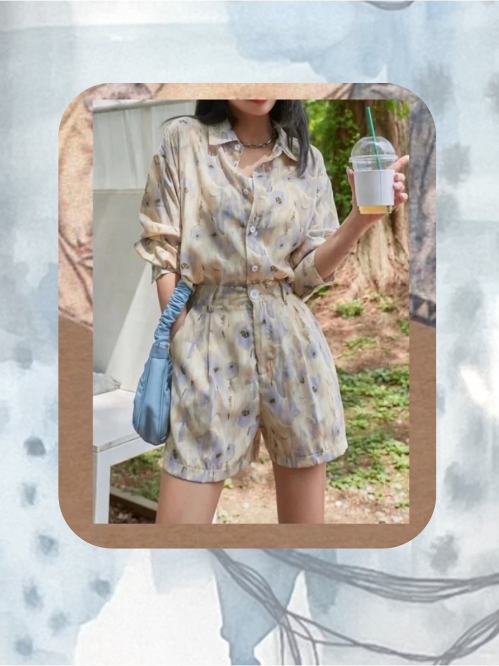dazy •allover paint like high waist loose wide leg shorts